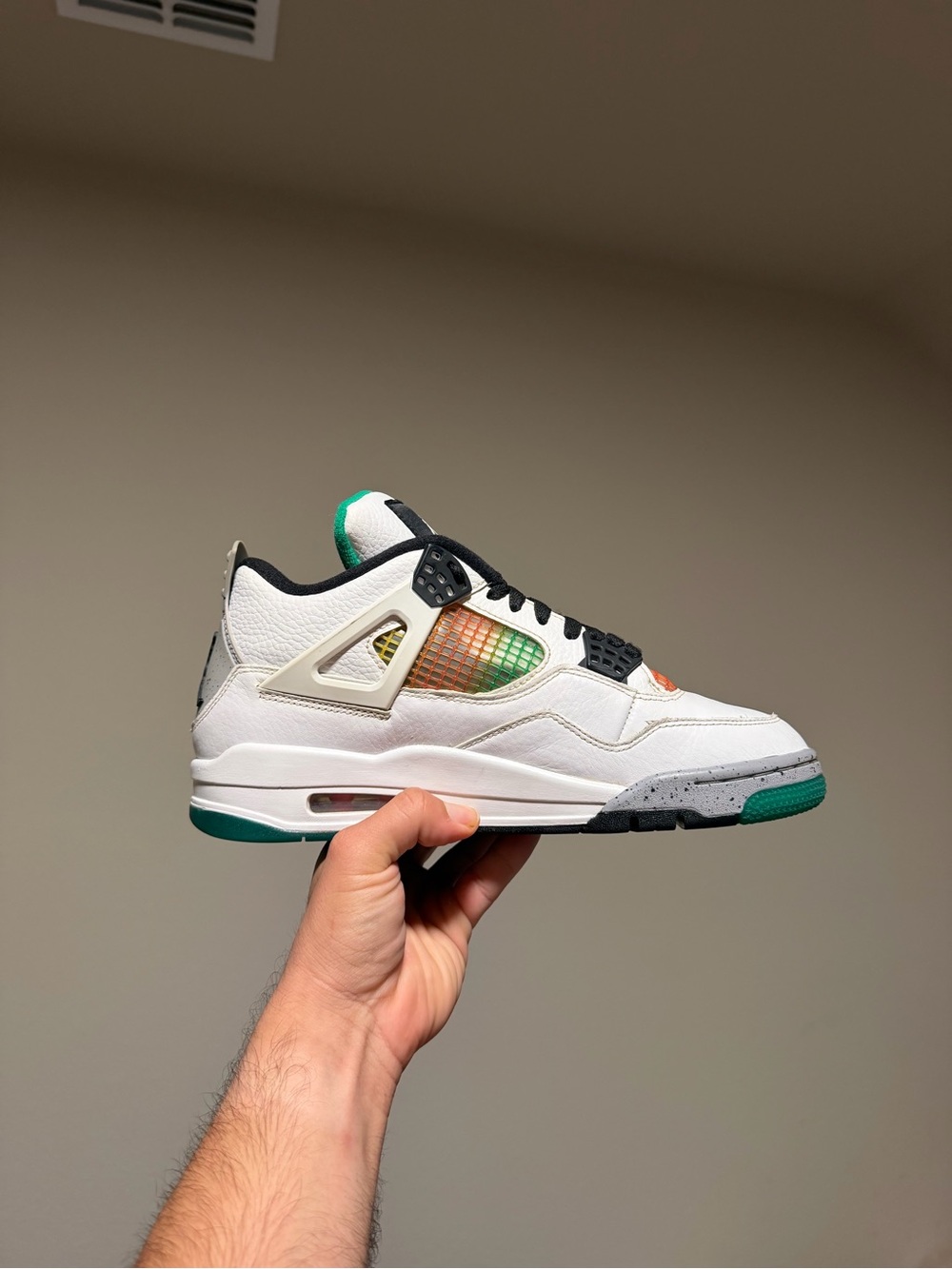 Jordan 4 Retro ‘Lucid Green Rasta’ Men’s Mid Top Leather Sneakers AQ9129-100